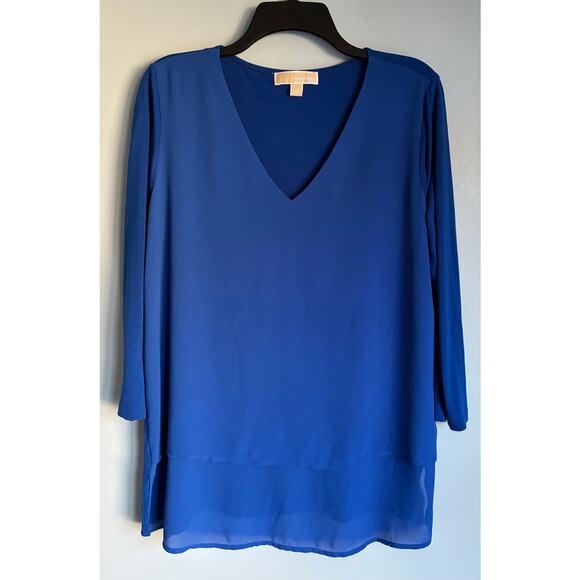 MICHAEL Michael Kors Blue V-Neck Blouse Large - Picture 3 of 7